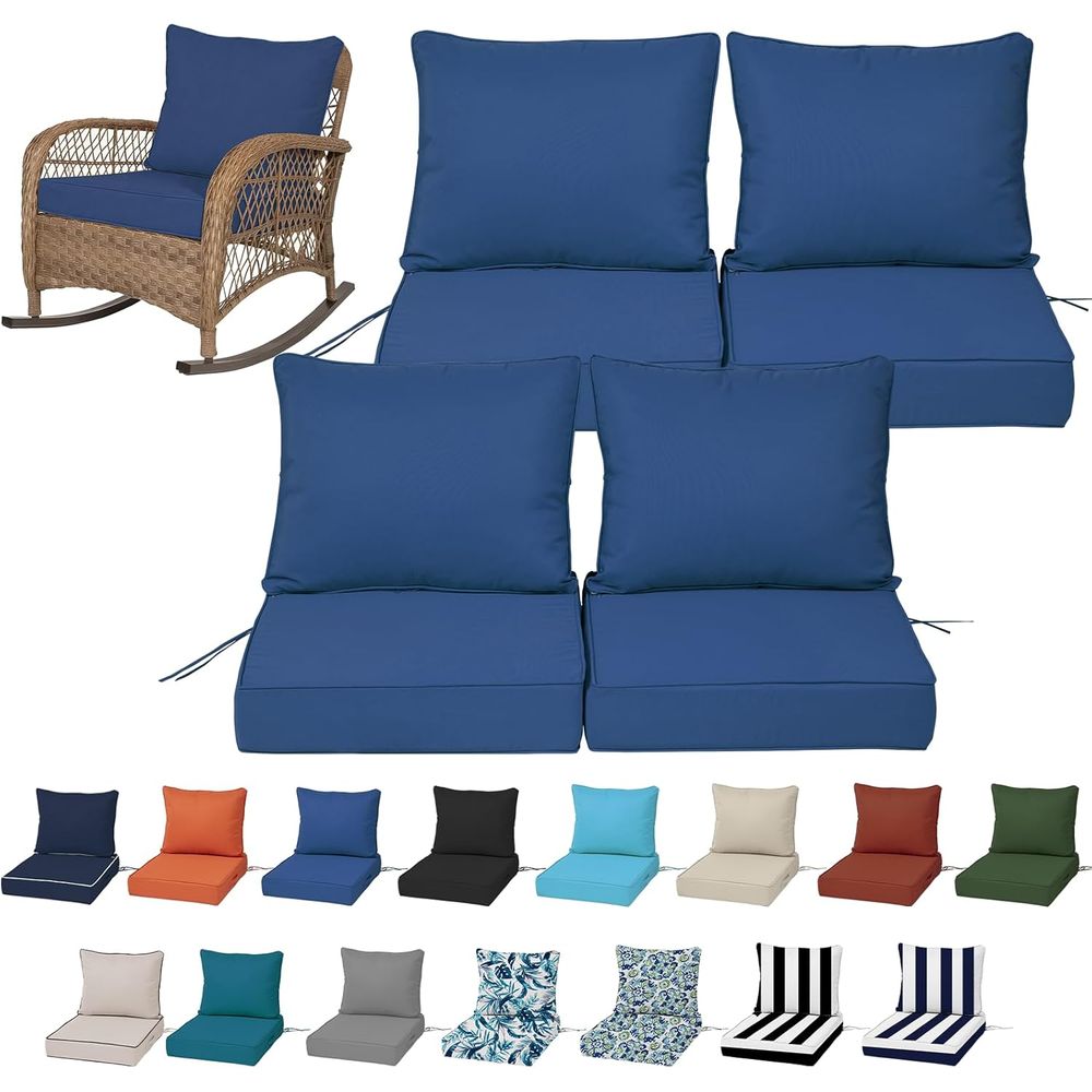 Outdoor Furniture Replacement Fabric - مجموعة من 4 وسائد مقاعد عميقة