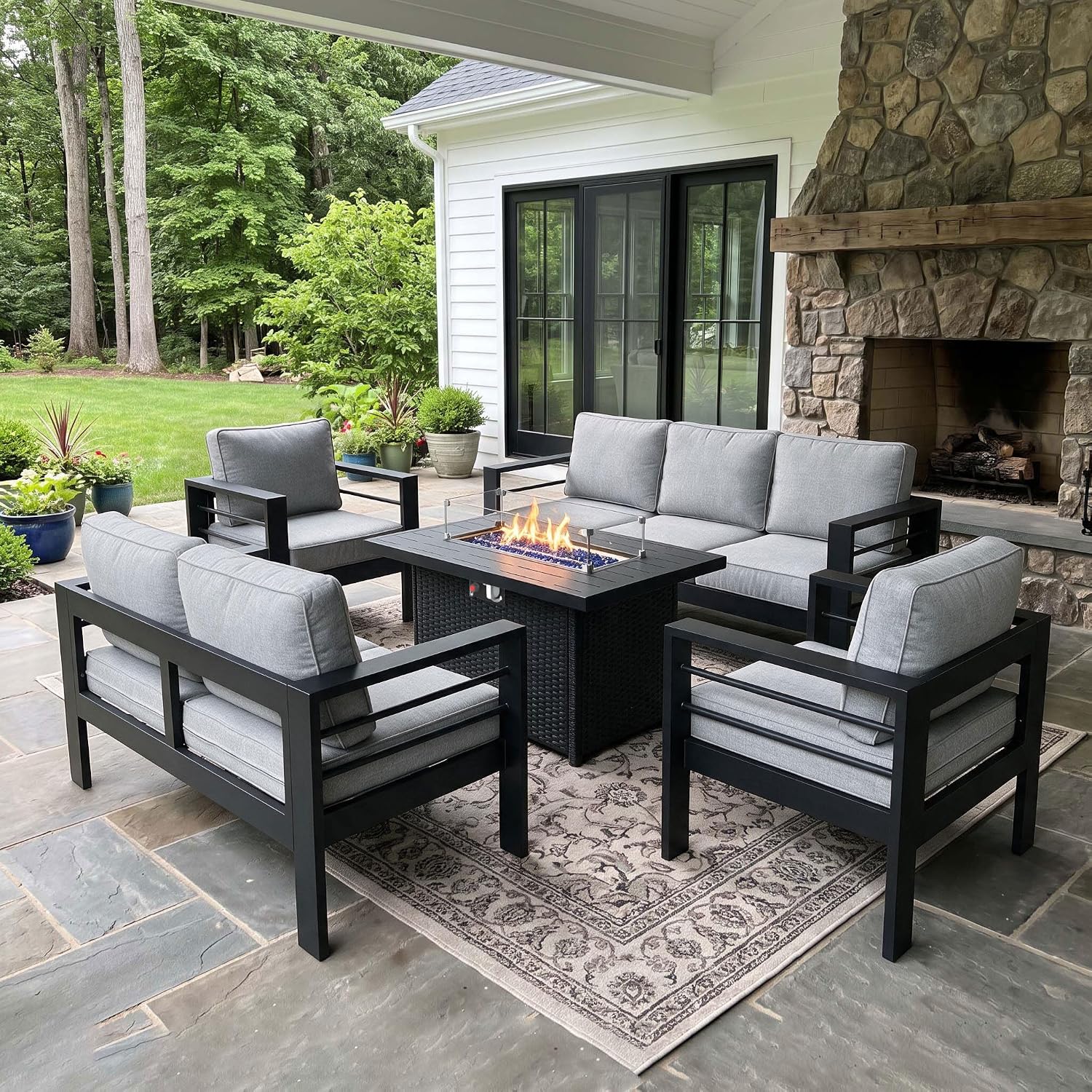 Outdoor Furniture Fire Pit Set - طقم أثاث خارجي من الألومنيوم مع