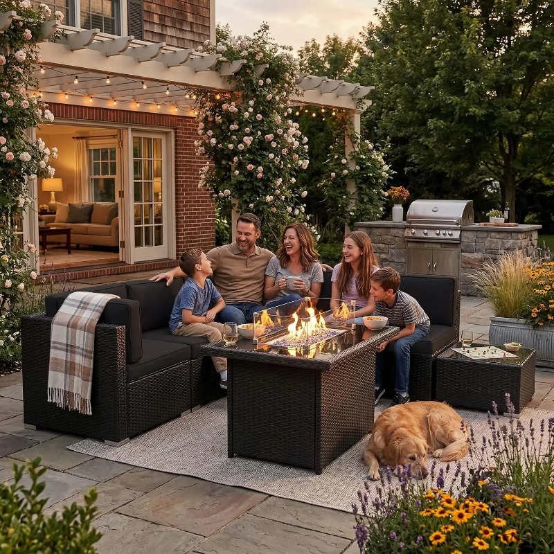 Outdoor Furniture Fire Pit Set - طقم أريكة من 8 قطع مصنوع
