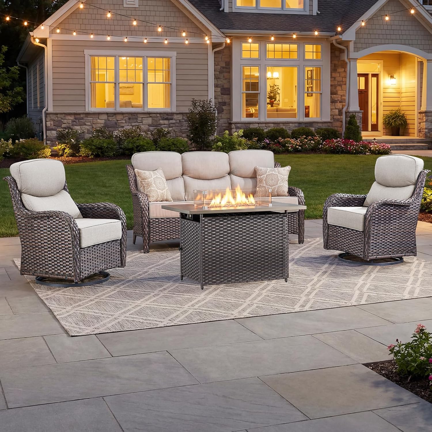 Outdoor Furniture Fire Pit Set - طقم أثاث فاخر للفناء الخارجي مع
