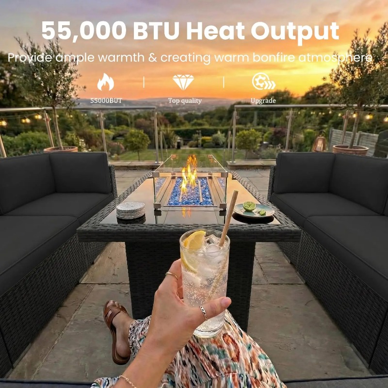 طقم أريكة من 8 قطع مصنوع من ال - مراجعة Outdoor Furniture Fire Pit Set وسعره