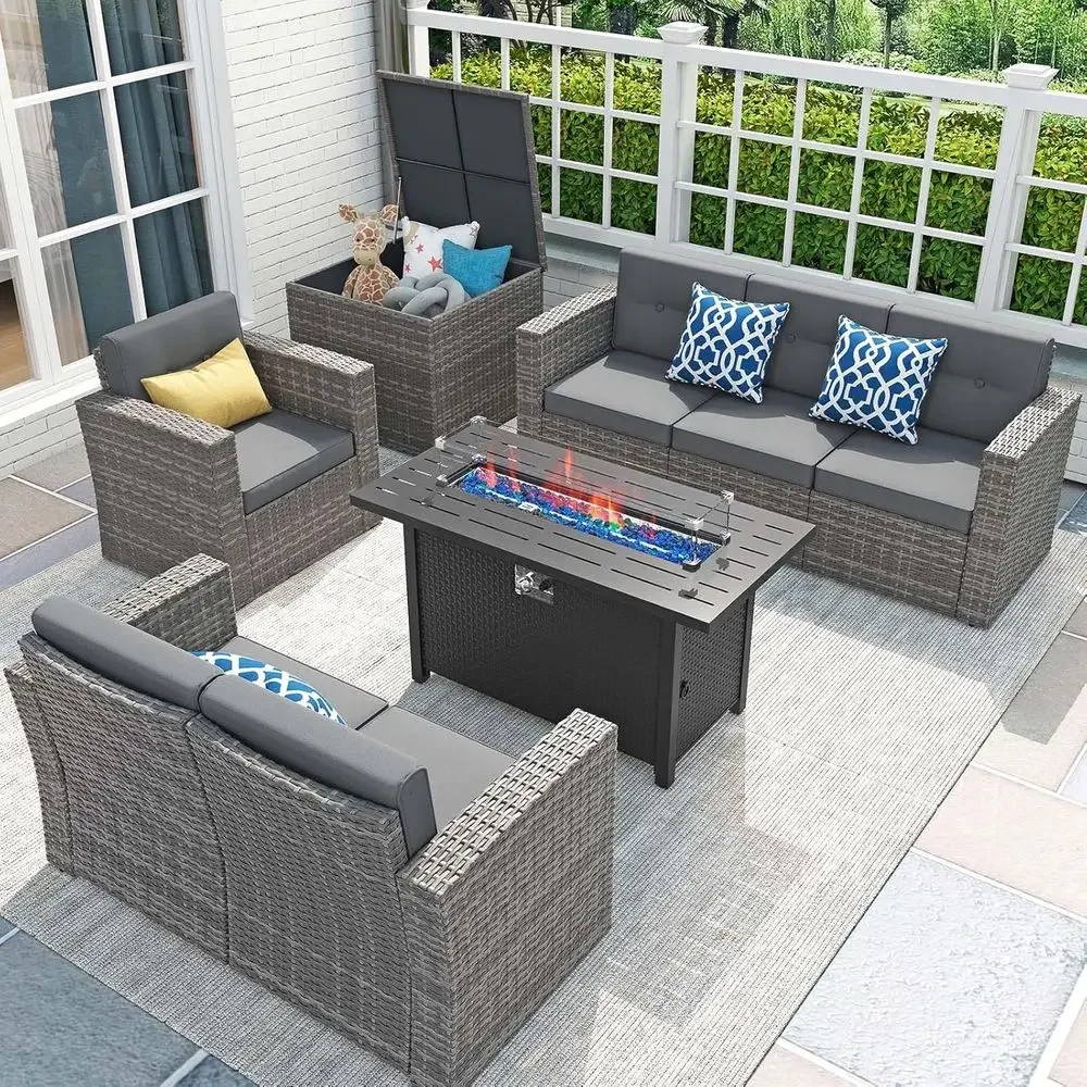 طقم أثاث فناء من 8 قطع مع طاول - مراجعة Outdoor Furniture Fire Pit Set وسعره
